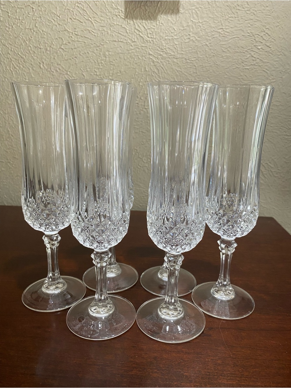Vintage, Set of 6, Crystal d Argues, Long Champ Crystal Champagne Glasses
